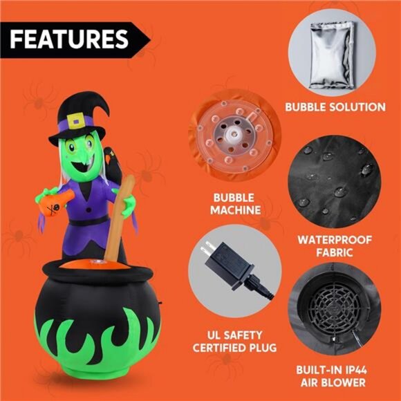6 FT Halloween Witch Inflatables Outdoor Decorations and...